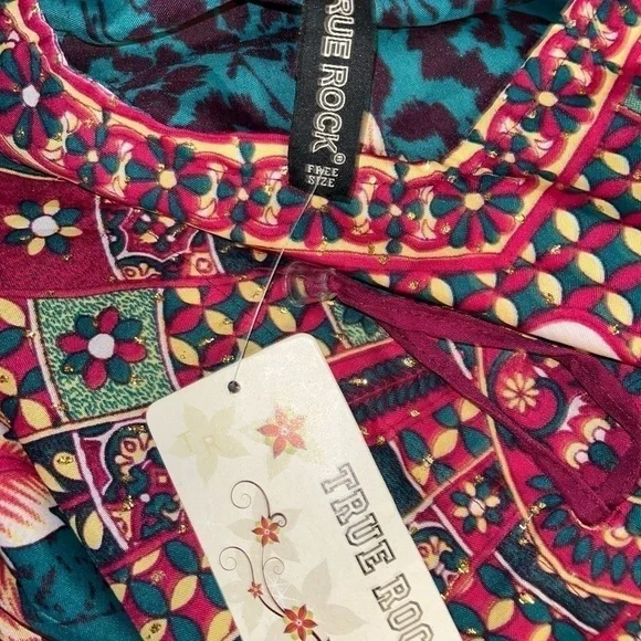 NWT Amazing True Rock Kaftan Floral Beaded String Waist Cover Up Maxi Dress
